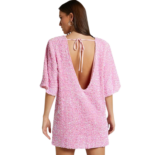 Pailletten-T-Shirt-Kleid mit offenem Rücken