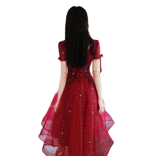 Rote Pailletten Tüll Abendkleid
