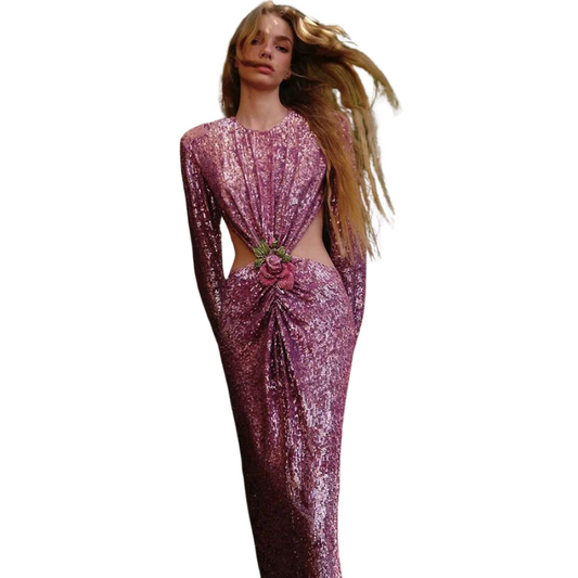 Pailletten-Kleid mit Rückenausschnitt und Blumen