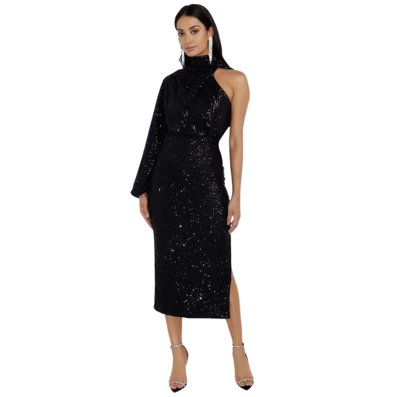 Pailletten-Kleid mit einem ärmellosen Design und Schal