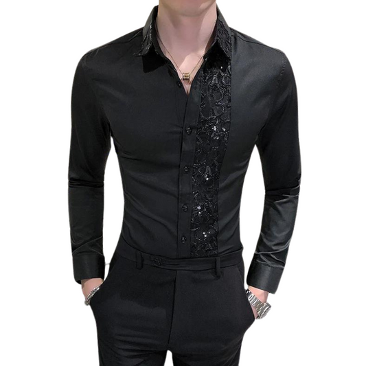Herrenhemd mit Paillettenbändern