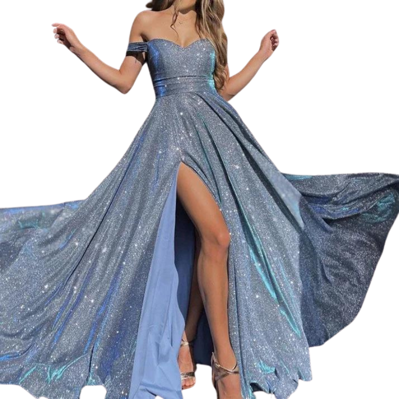 lange Pailletten-Kleid mit Schlitz, ärmellos
