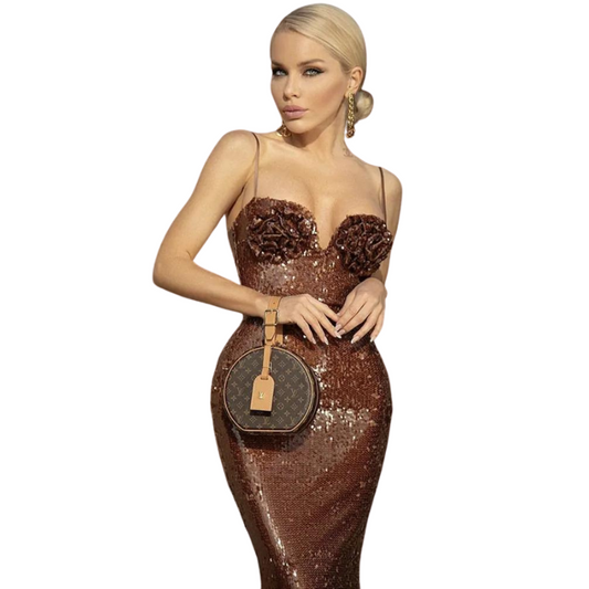 Braune Pailletten-Kleid mit Trägern