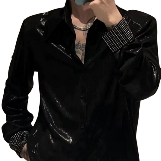 Herren Hemd mit Pailletten und Strass, Langarm