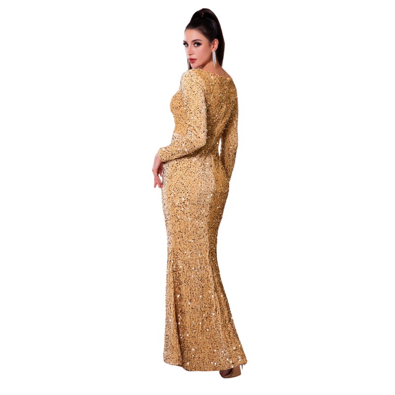 Langarmkleid mit Pailletten und figurbetonter Passform