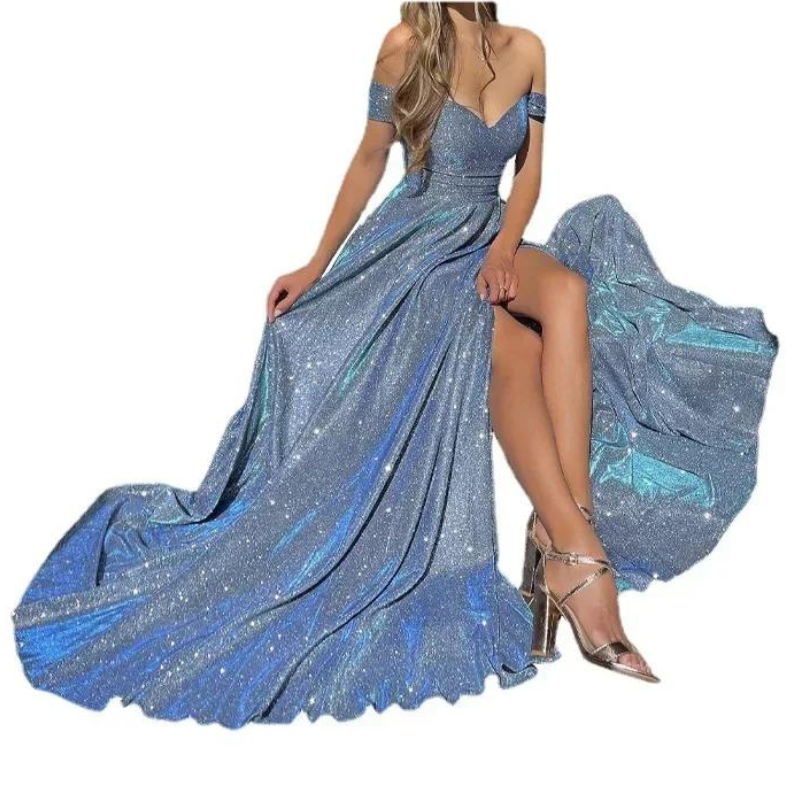 lange Pailletten-Kleid mit Schlitz, ärmellos