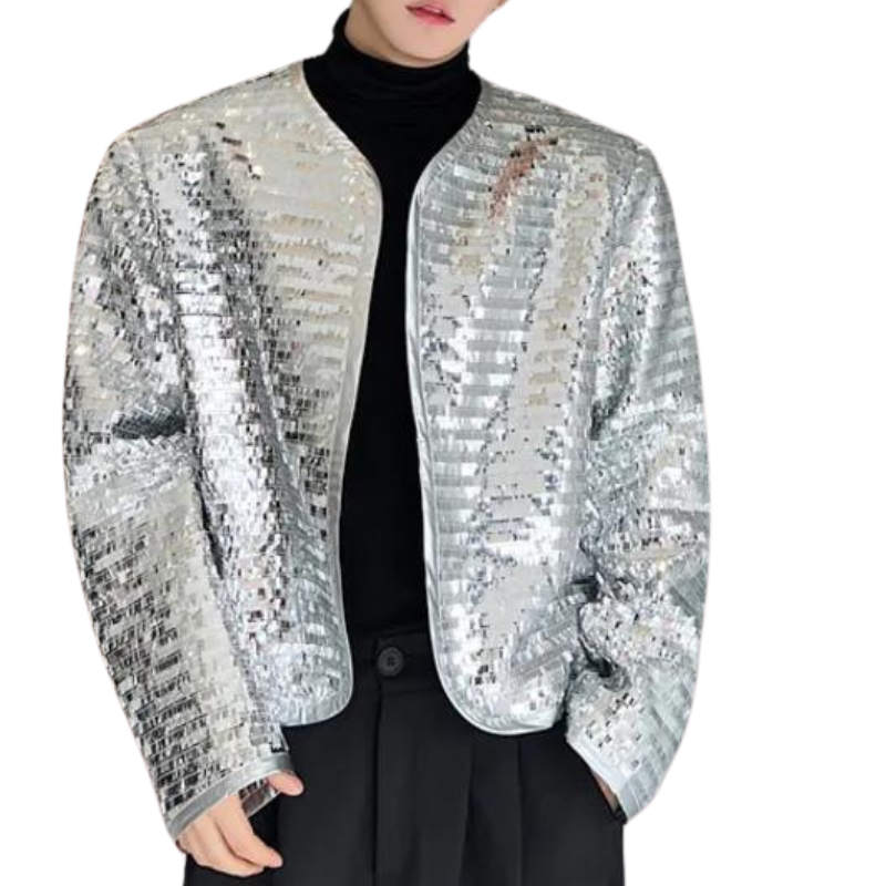 Herren Paillettenjacke Silber