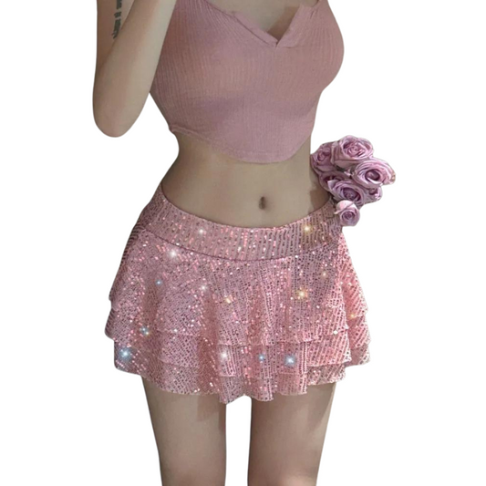 Mini-Rock mit rosafarbenen Pailletten