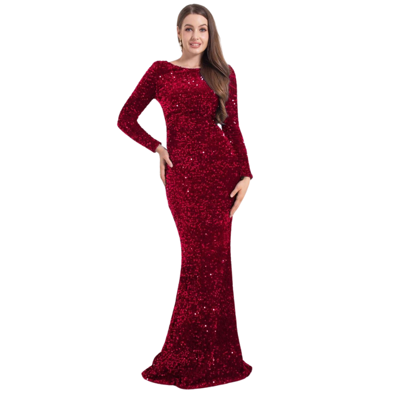 Langarmkleid mit Pailletten und figurbetonter Passform