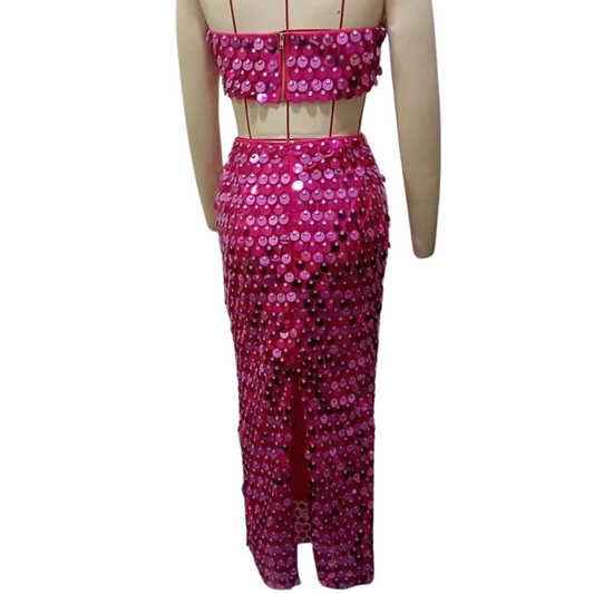 Jumpsuit mit Rock und Top aus Pailletten in Rosa