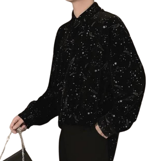 Schwarzes Pailletten-Hemd mit Sternen für Herren