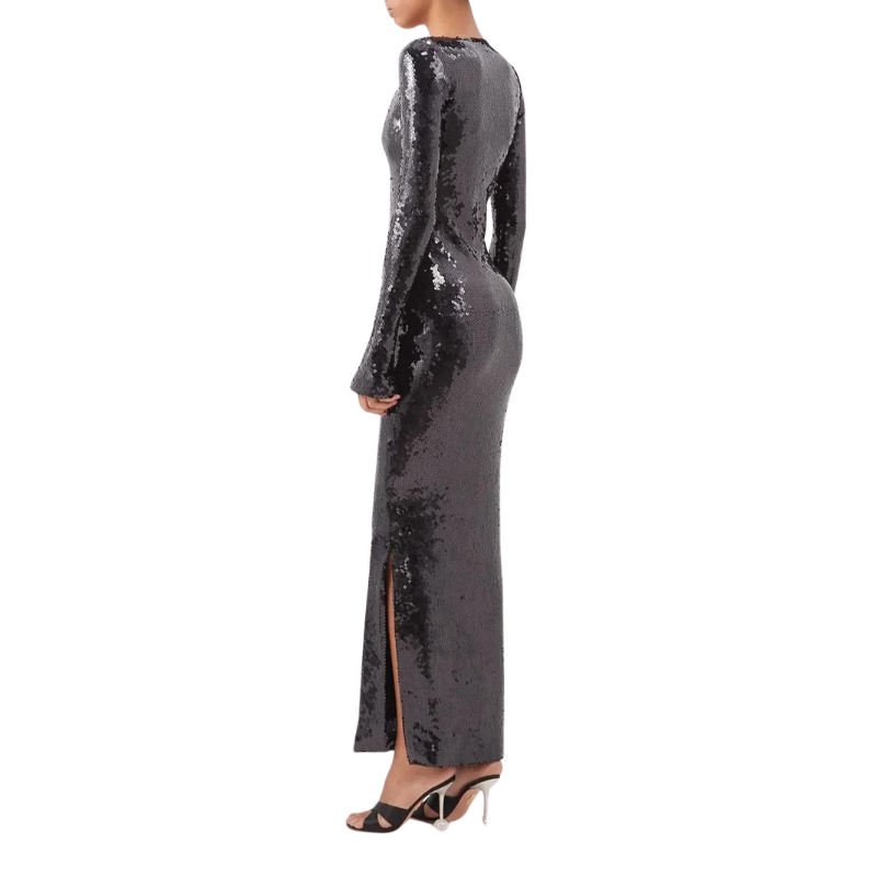 Langes Pailletten-Kleid mit Schnürung am Brustbereich