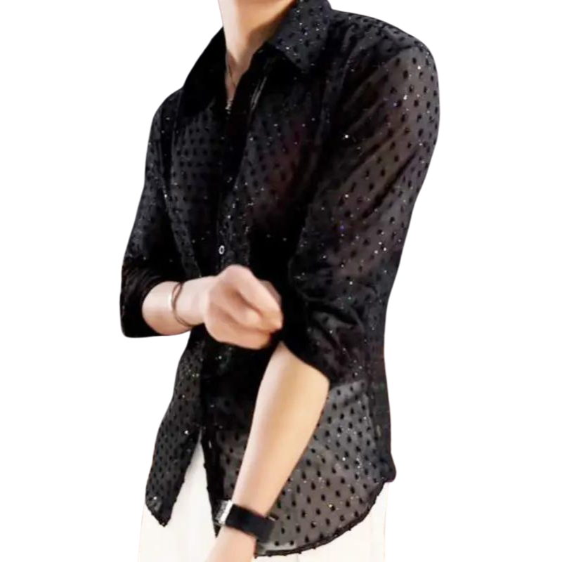 Hemd für Herren mit schwarzen Pailletten und transparentem Design