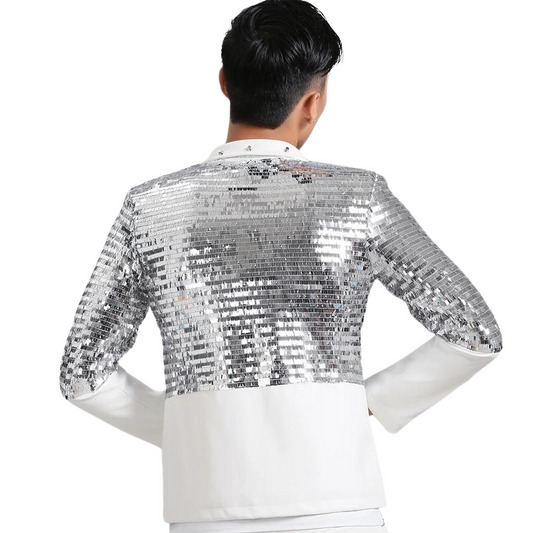 Herren Blazer Jacke mit weißen Pailletten