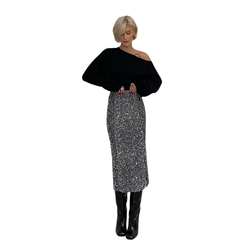 Midikleid mit Schlitzen und Pailletten