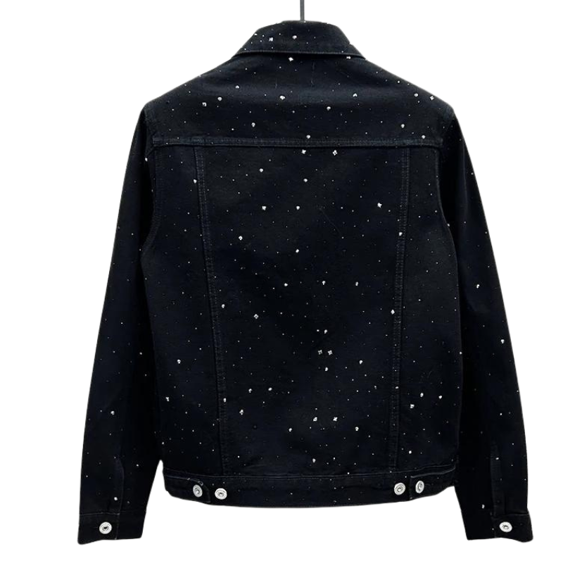 Schwarze Jeans Jacke mit Strass für Herren