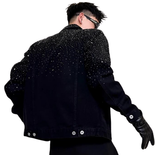 Jeans-Jacke mit Strass für Herren in Schwarz