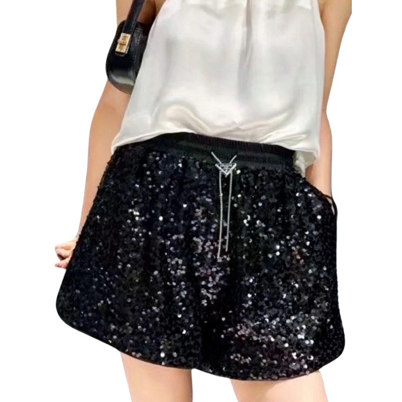 Kurzes Pailletten-Sporttop für Damen