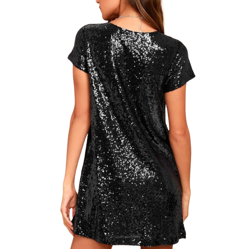 Robe T-Shirt Pailletten V-Ausschnitt Kurze Ärmel