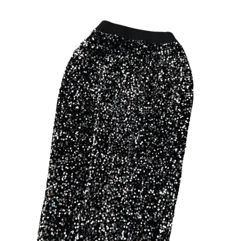 High-Waist Paillette Rock aus Samt