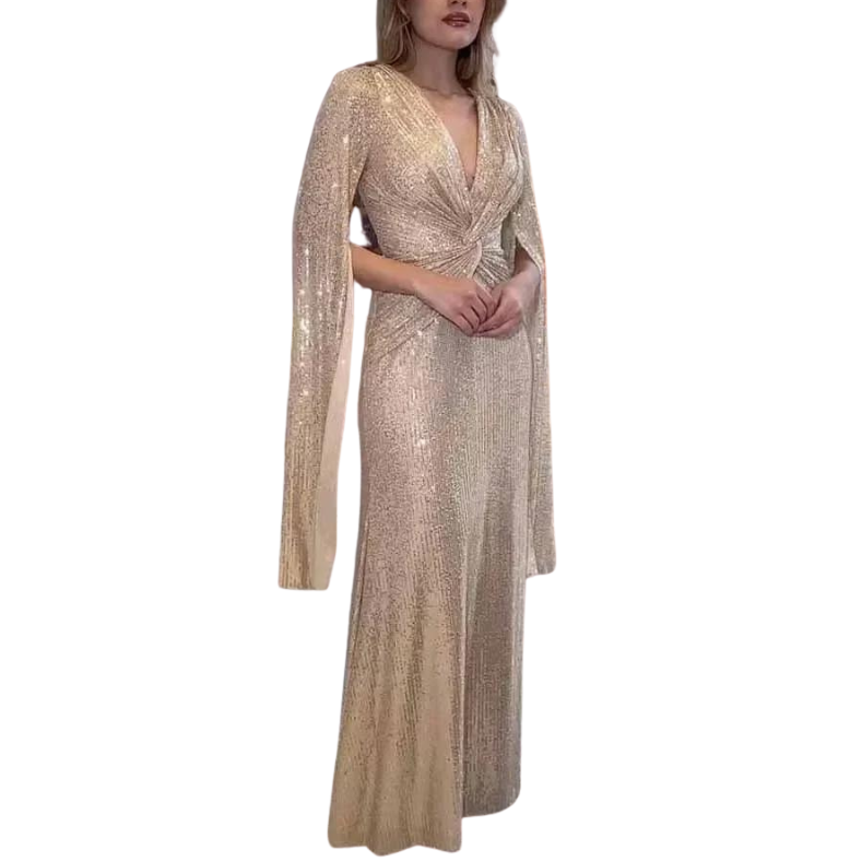Pailletten-Kleid mit Ärmel und Cape