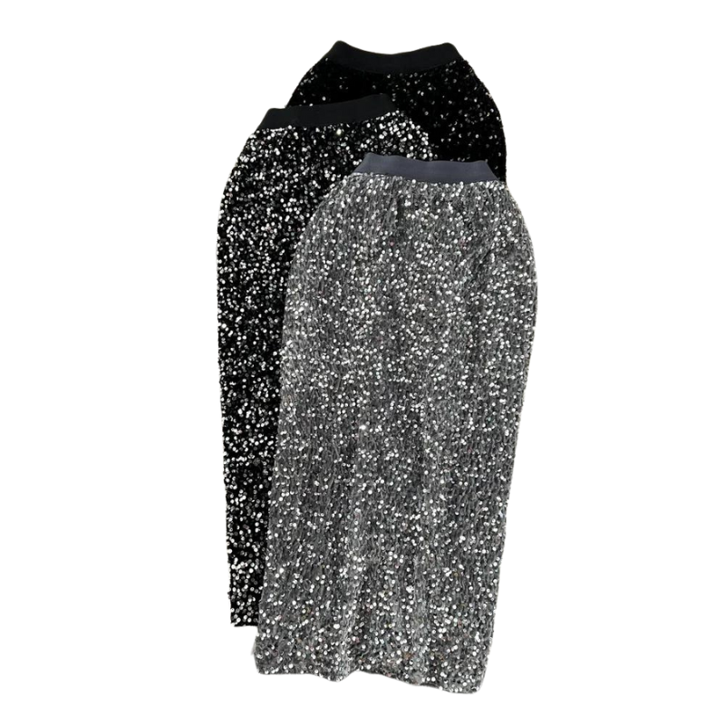 High-Waist Paillette Rock aus Samt