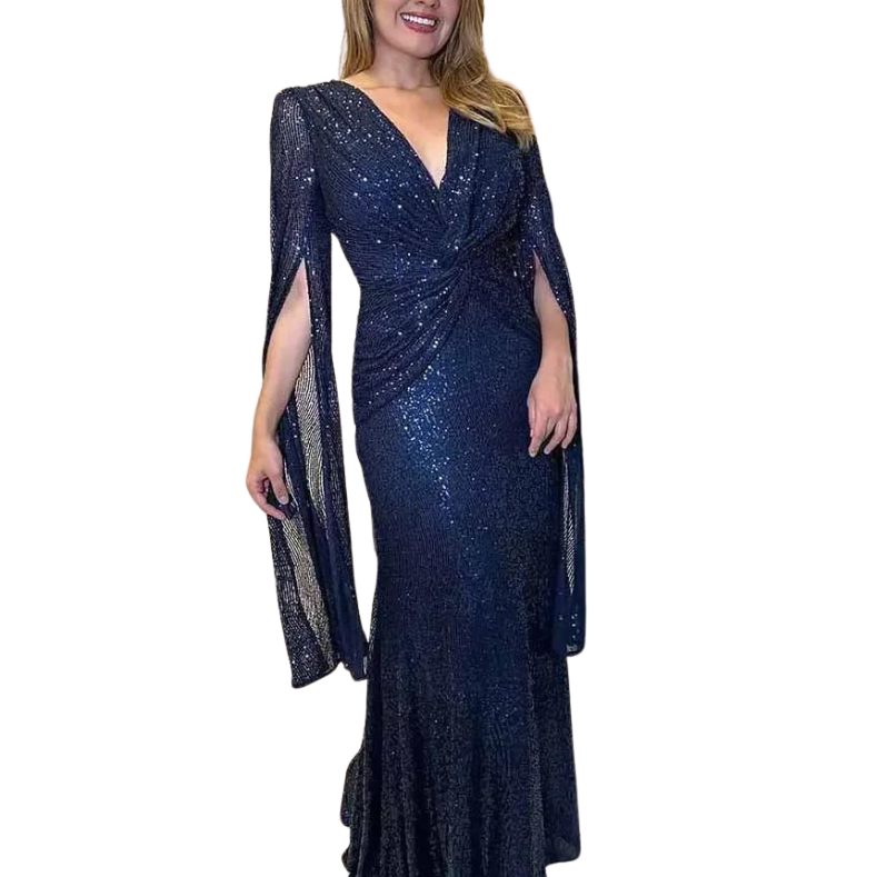Pailletten-Kleid mit Ärmel und Cape