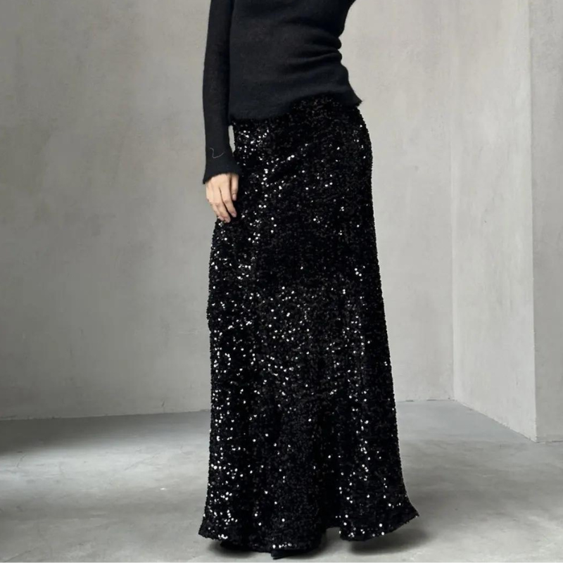 Lange Paillettenkleid mit Elastischer Taille