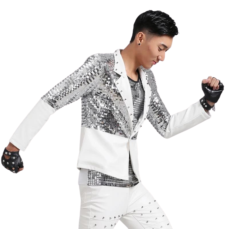 Herren Blazer Jacke mit weißen Pailletten