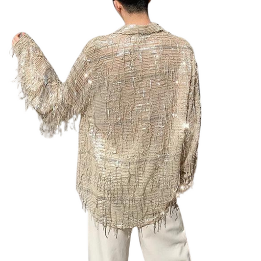 Herren Pailletten Hem mit Fransen