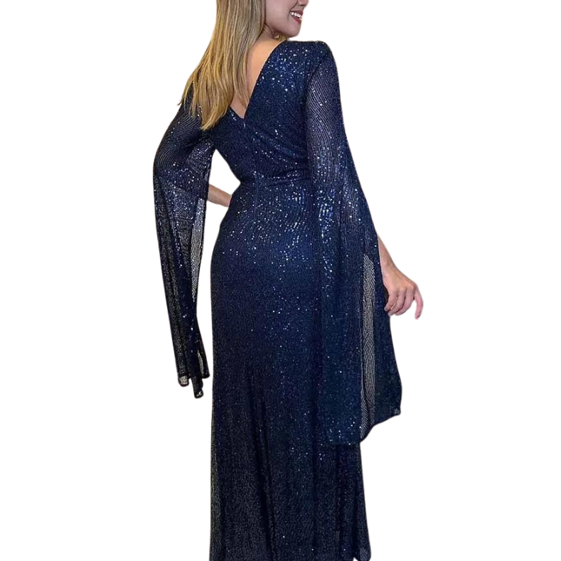 Pailletten-Kleid mit Ärmel und Cape