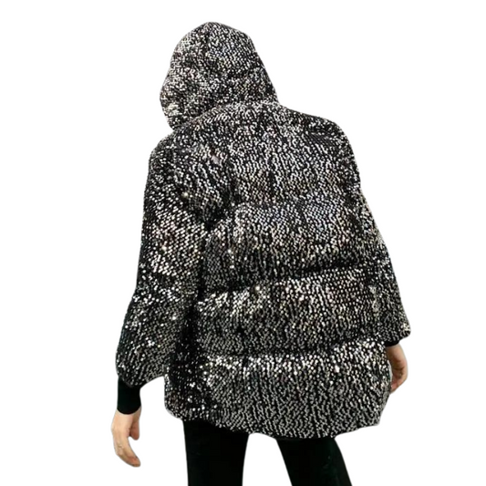 Schwarze Pailletten Herren Steppjacke