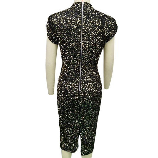 Schwarzes Pailletten-Kleid mit kurzen Ärmeln