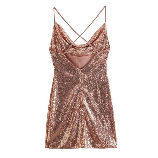 Pailletten-Nachthemd Rückenfrei Rosa Lachs