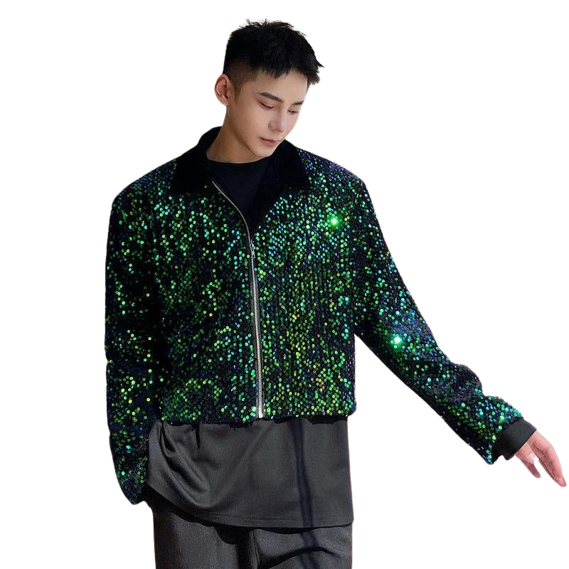 Herren Jacke mit Pailletten Grün
