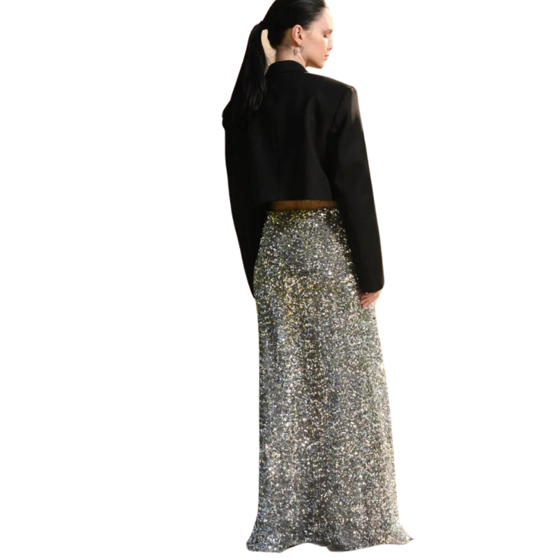 Lange Paillettenkleid mit Elastischer Taille