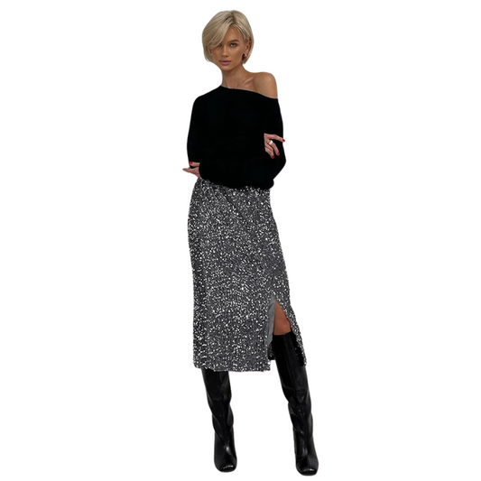 Midikleid mit Schlitzen und Pailletten