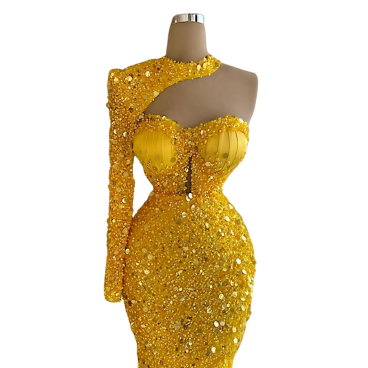 Abendkleid aus Pailletten in Gelb