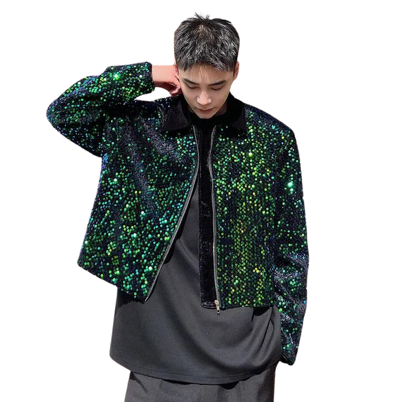 Herren Jacke mit Pailletten Grün
