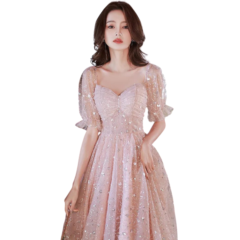 Rosafarbenes Pailletten-Tüll-Kleid