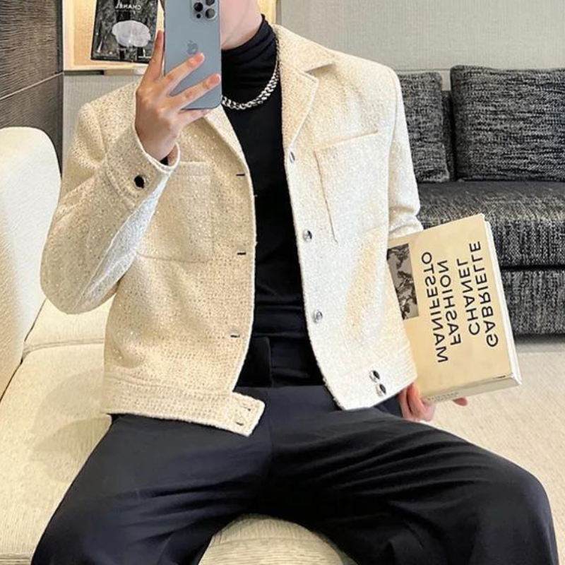 Kurze Paillettenjacke für Herren mit Knöpfen