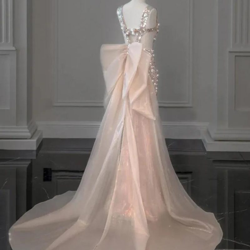 Pink Pailletten Tüll Kleid mit Schleife