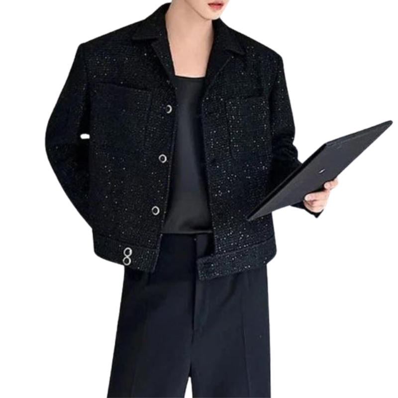 Kurze Paillettenjacke für Herren mit Knöpfen