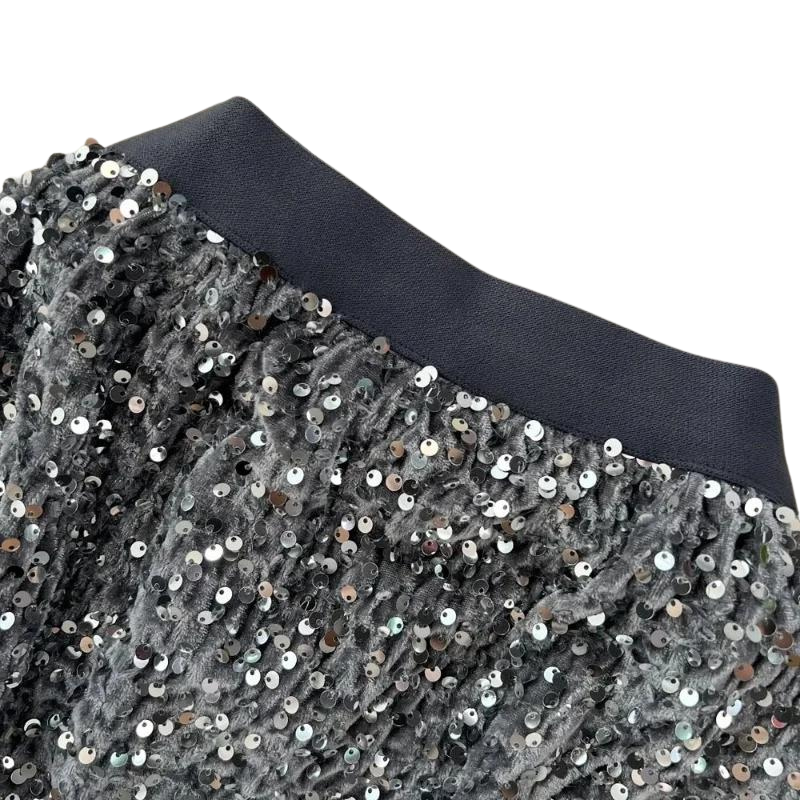 High-Waist Paillette Rock aus Samt
