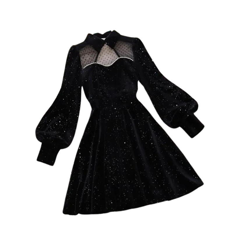 Schwarzes Samtkleid mit Pailletten