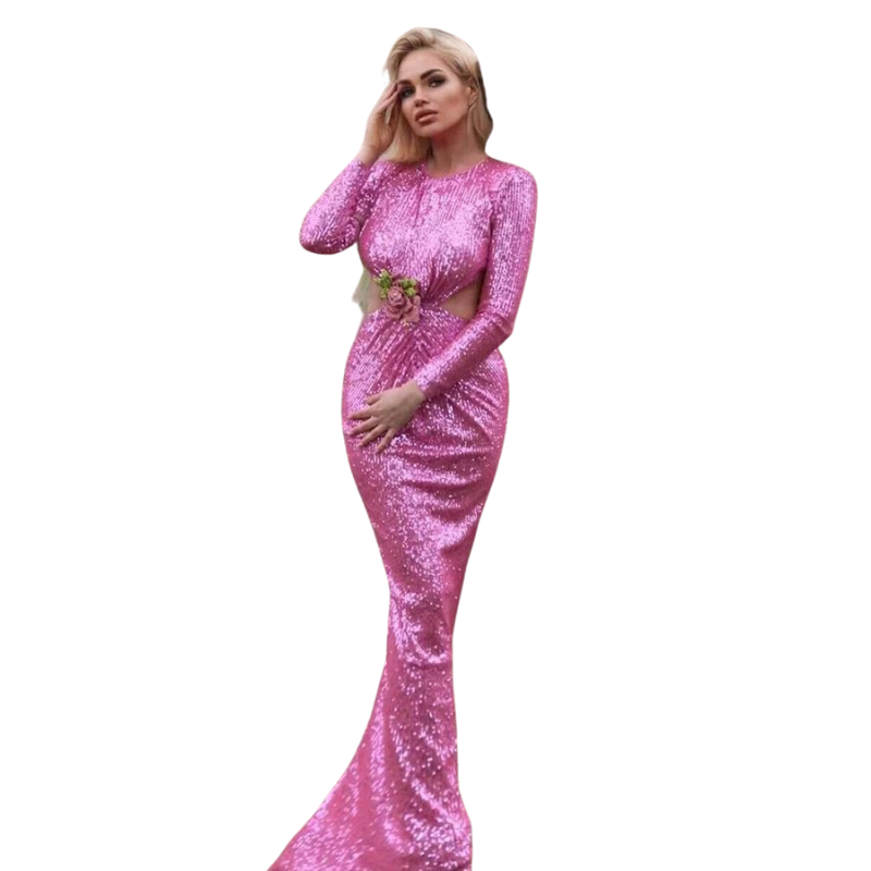 Pailletten-Kleid mit Rückenausschnitt und Blumen