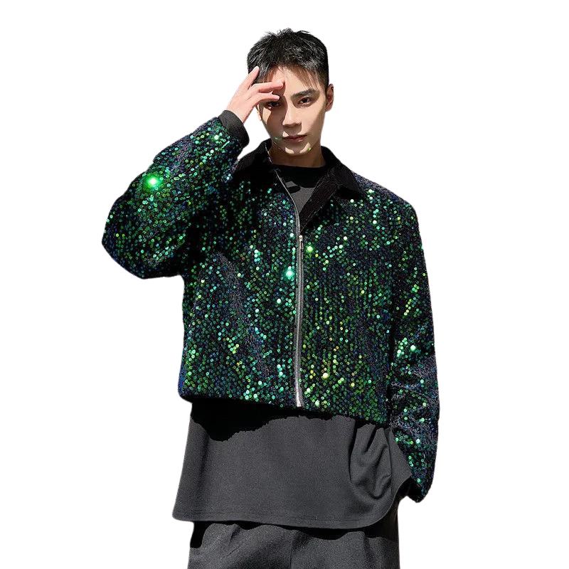 Herren Jacke mit Pailletten Grün
