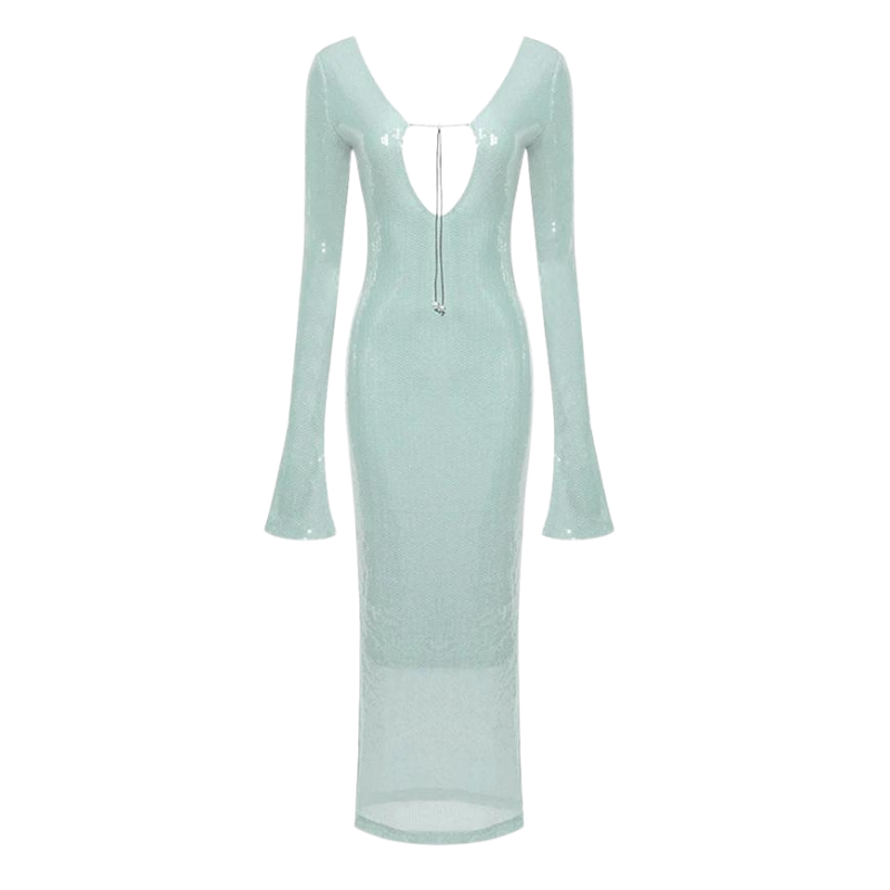 Langes Pailletten-Kleid mit Schnürung am Brustbereich