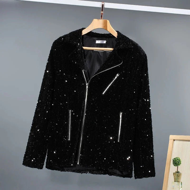Herren Pailletten Jacke mit Reißverschluss