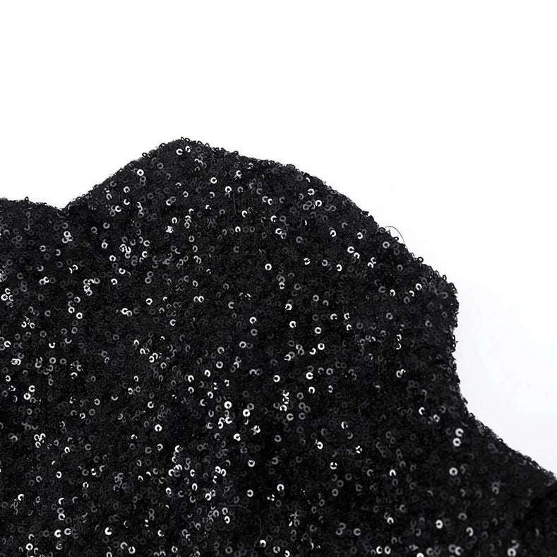 Schwarzes Pailletten-Nachthemd ohne Ärmel